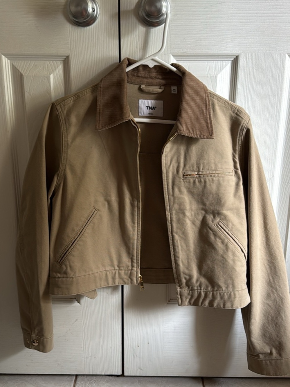 TNA Women's Tan Canvas Jacket with Corduroy Collar